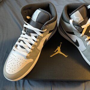 BNIB Nike Air Jordan 1 Mid Basketball Shoes, LT SMOKE GREY/WHITE-ANTHRACITE, 9.0